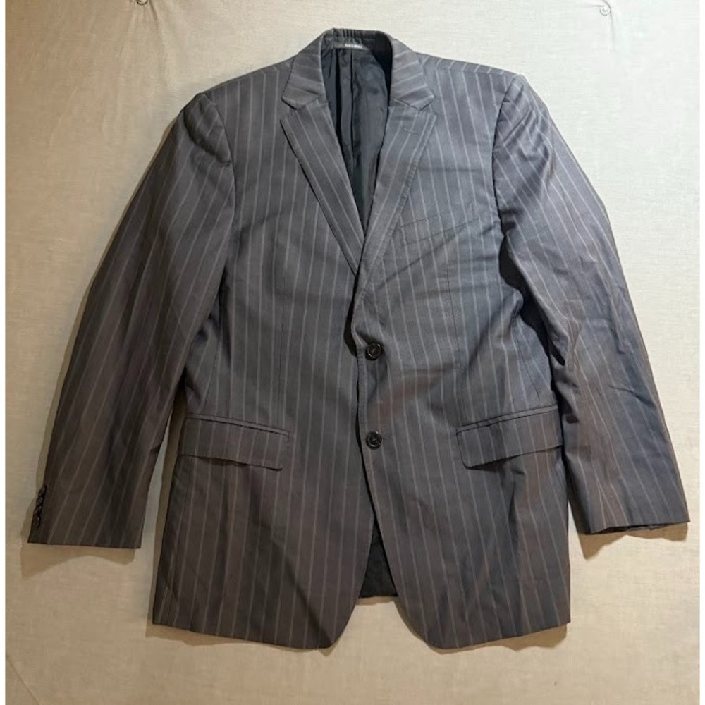 Ermenegildo Zegna Blazer Adult 42 Gray Striped Button Pocket Formal Jacket Mens.